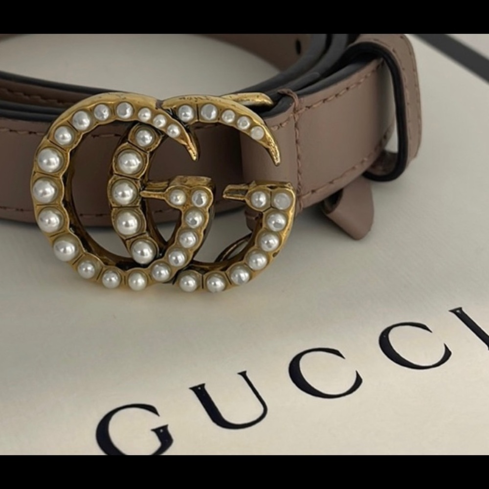 Authentic Gucci pink / tan leather with pearls